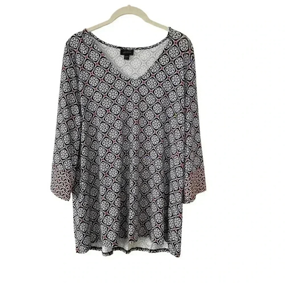 J. Jill Moroccan Print Top Size LP Large Petite V-Neck 3/4 Sleeves Wearever - Picture 1 of 9